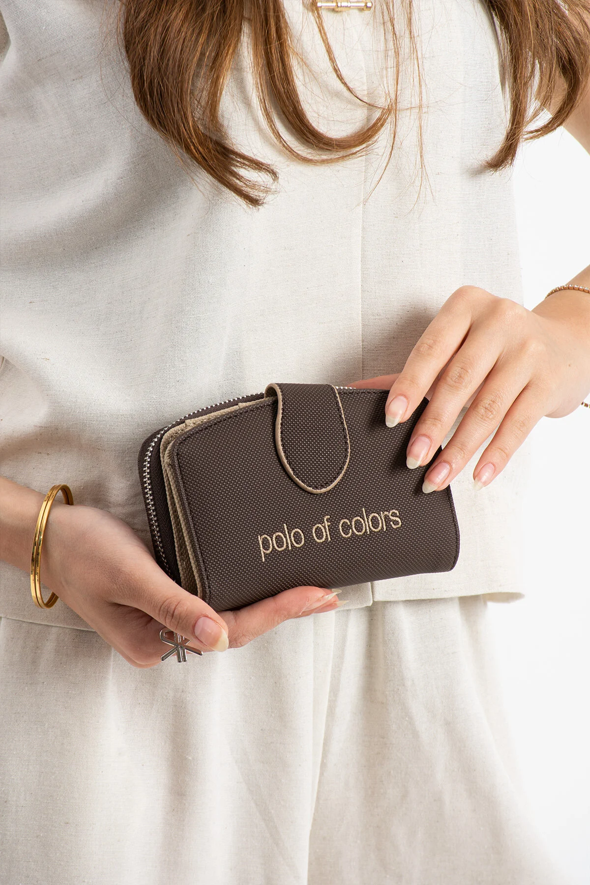 Polo Of Colors Kapaklı El ve Uzun Omuz Askılı Kadın Çanta Cüzdan Takımı - VİZON-KAHVE