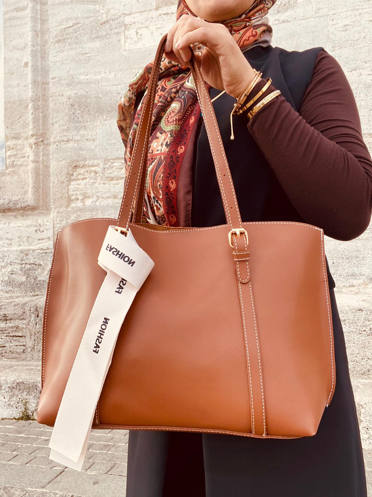 2 Bölmeli Çok Şık Büyük Boy Yumuşak Deri Omuz Çantası