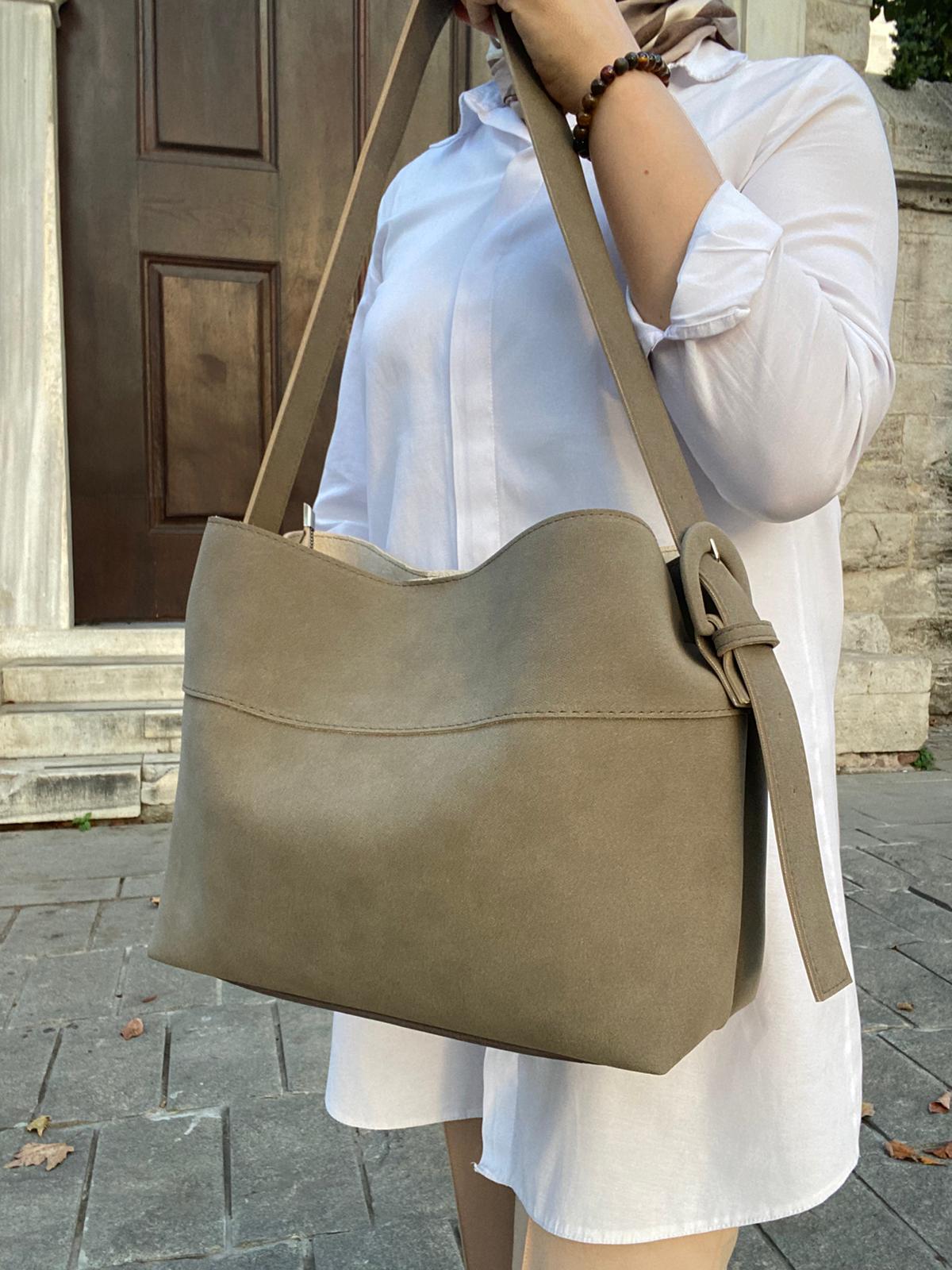 Süet Çok Şık Çok Kullanışlı Omuz Çantası - VİZON