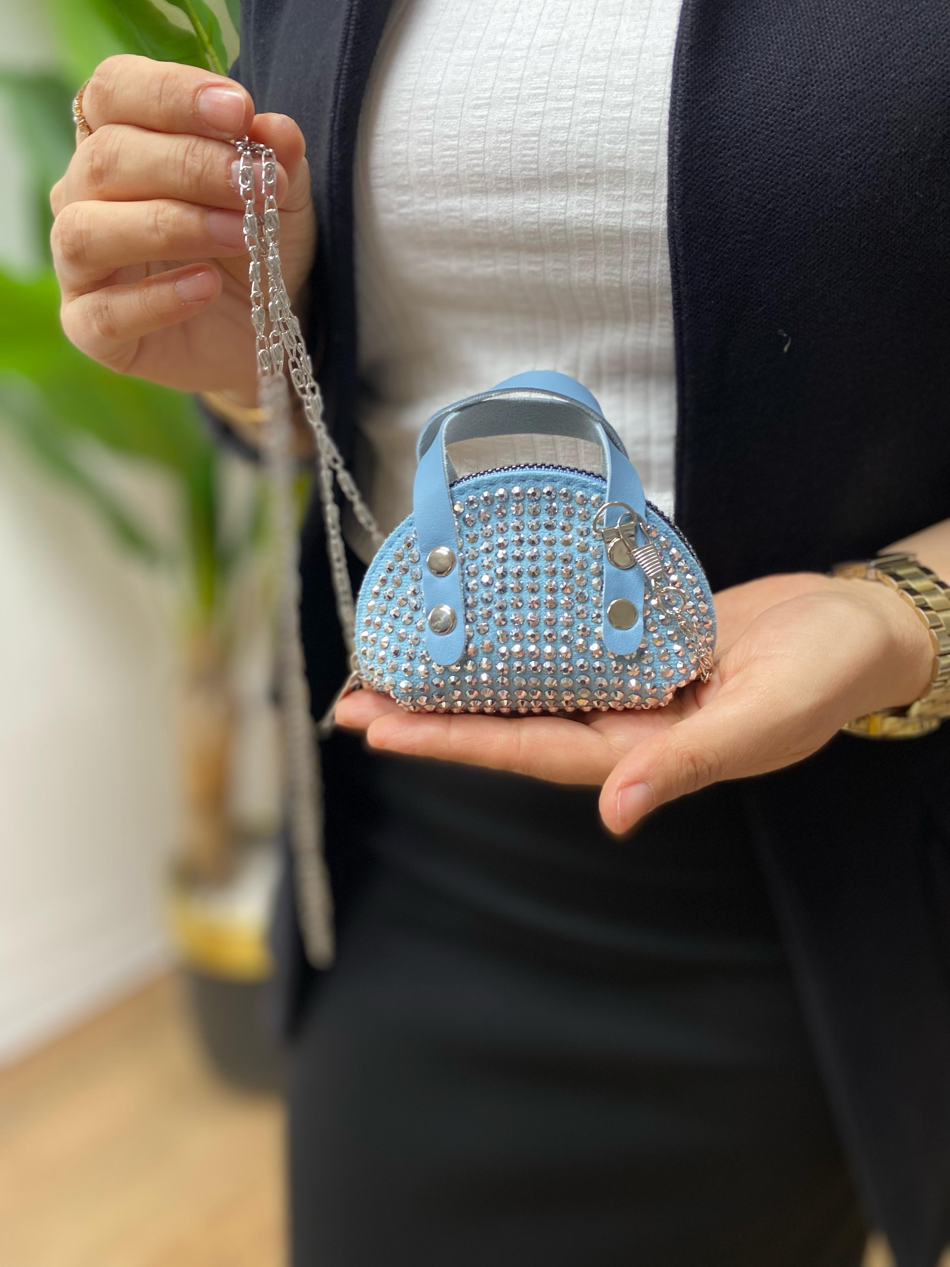 Mini Taşlı Çanta Minimal - MAVİ