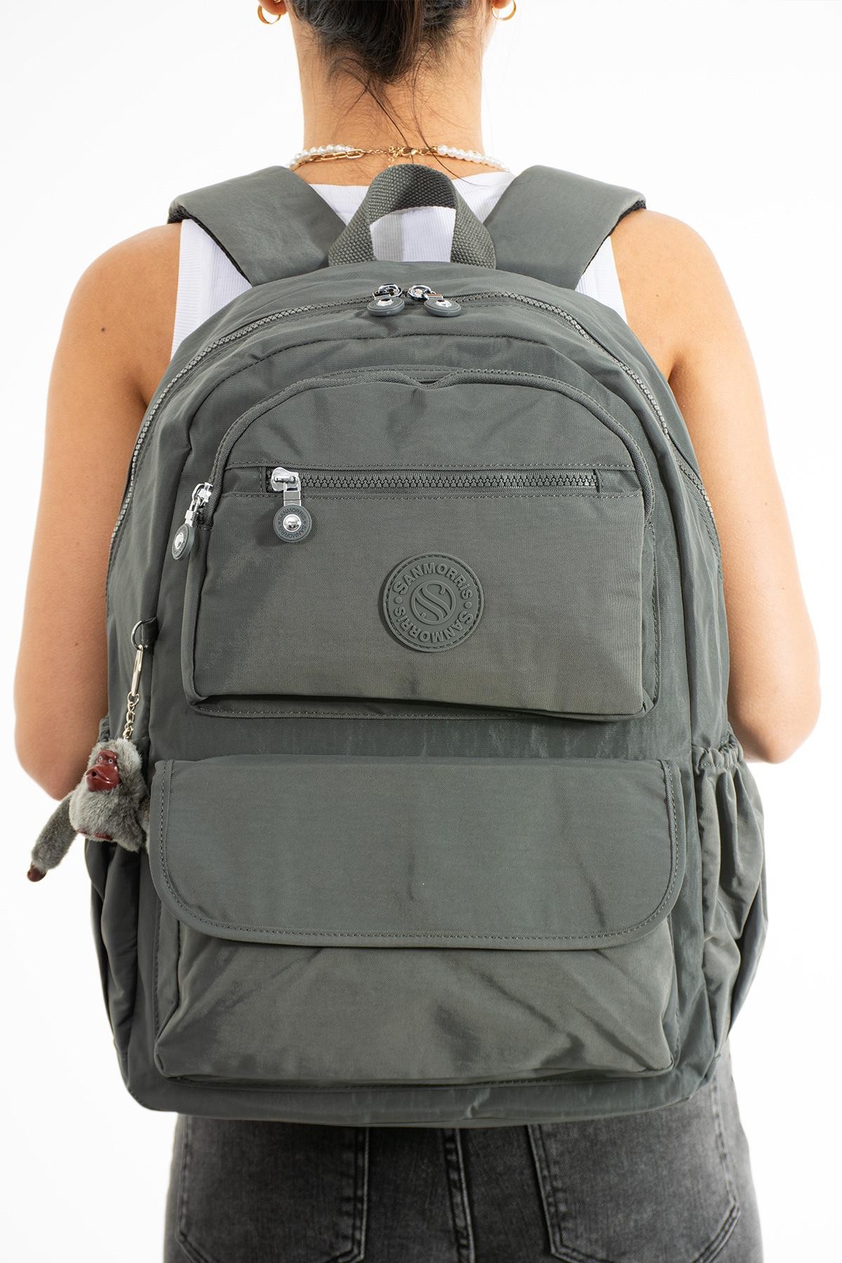 Unisex Suya Dayanıklı Kumaş Laptop Bölmeli Büyük Boy Açık Gri Renkli Okul Seyahat Sırt Çantası - ANTRESİT-GRİ