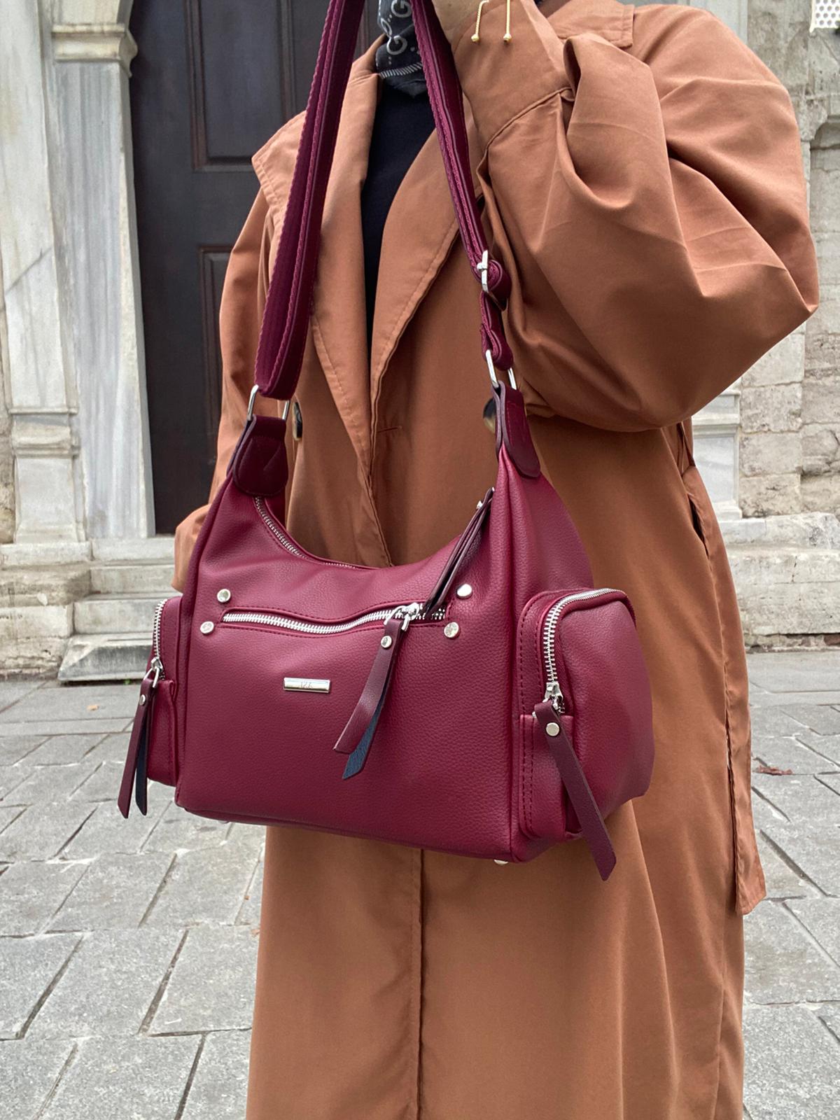 8 BÖLMELİ ASTARLI UZUN ASKILI ÇAPRAZ VE OMUZ ÇANTASI - BORDO