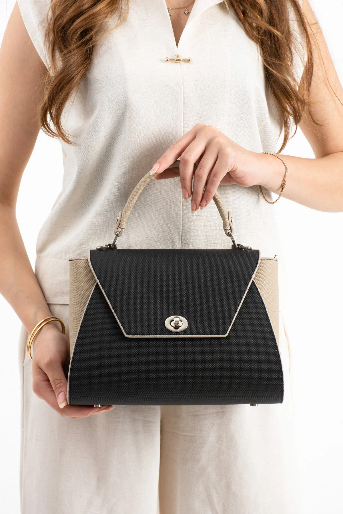 Polo Of Colors Kapaklı El ve Uzun Omuz Askılı Kadın Çanta Cüzdan Takımı - SİYAH-VİZON