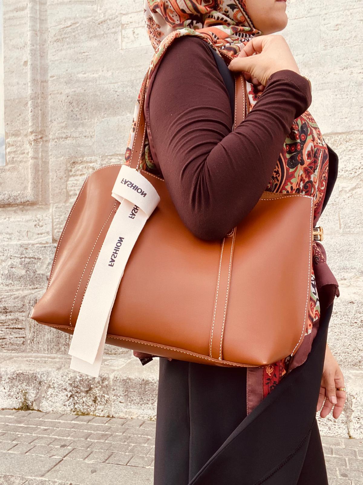 2 Bölmeli Çok Şık Büyük Boy Yumuşak Deri Omuz Çantası