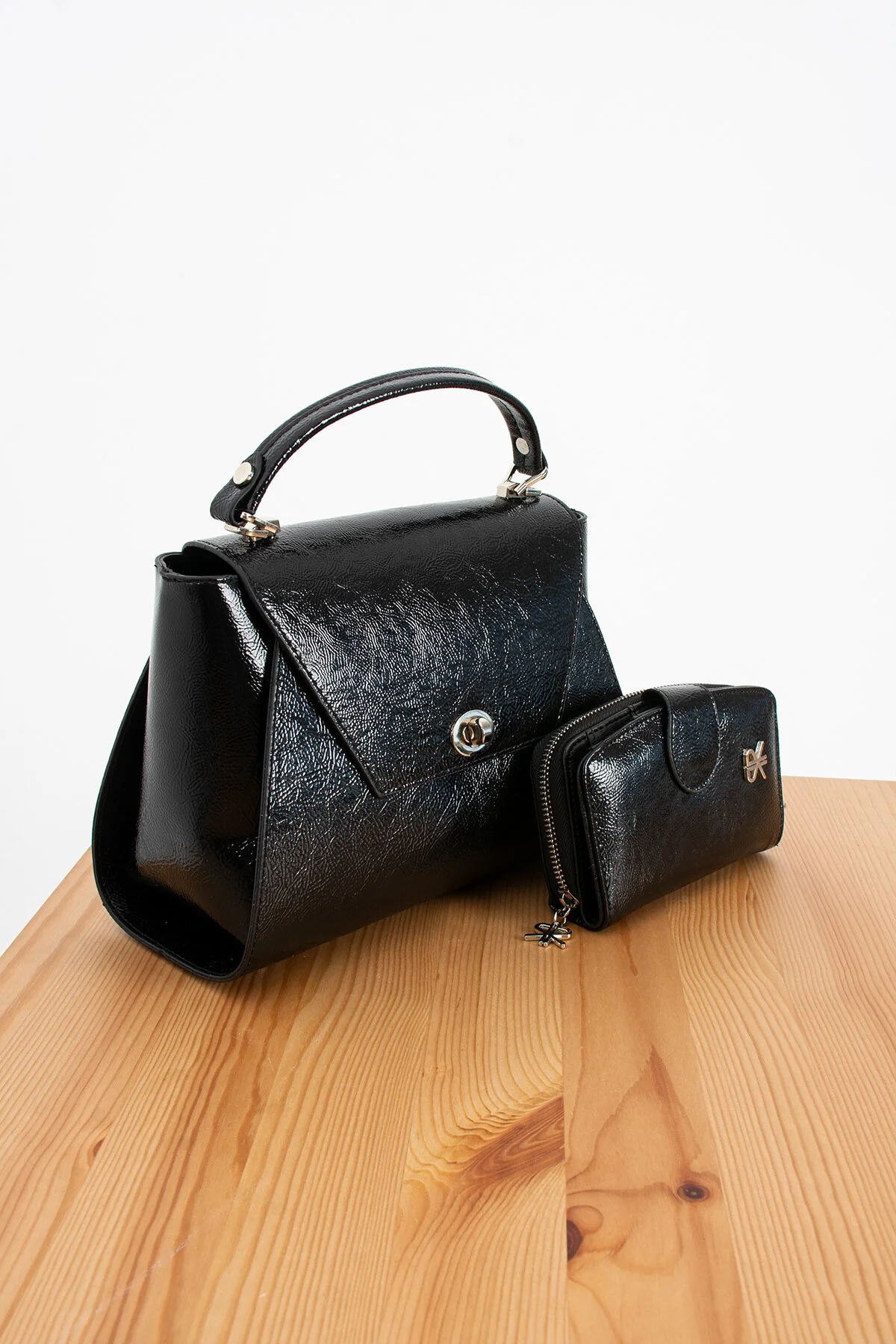 Polo Of Colors Kapaklı El ve Uzun Omuz Askılı Kadın Çanta Cüzdan Takımı - RUGAN SİYAH