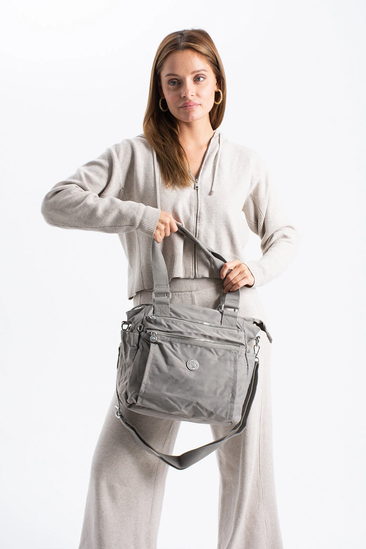 Büyük Boy 4 Bölmeli Suya Dayanıklı Paraşüt Kumaş Çapraz Ve Omuz Askılı Çanta - GRİ