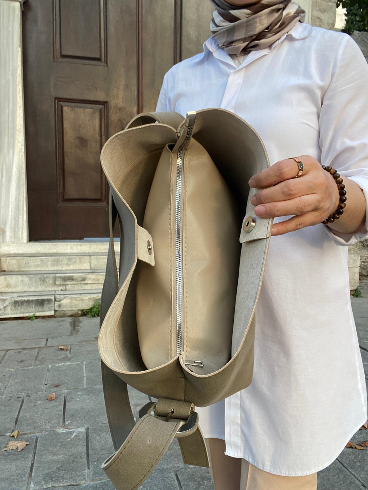 Süet Çok Şık Çok Kullanışlı Omuz Çantası - VİZON