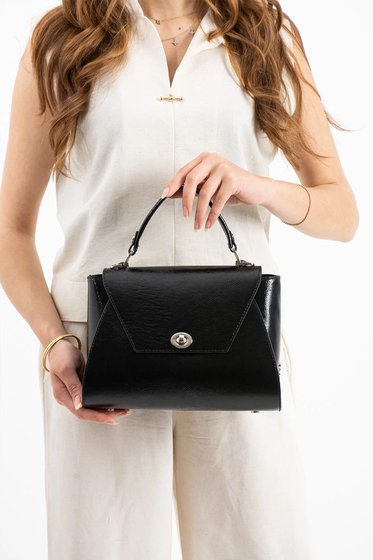 Polo Of Colors Kapaklı El ve Uzun Omuz Askılı Kadın Çanta Cüzdan Takımı - RUGAN SİYAH