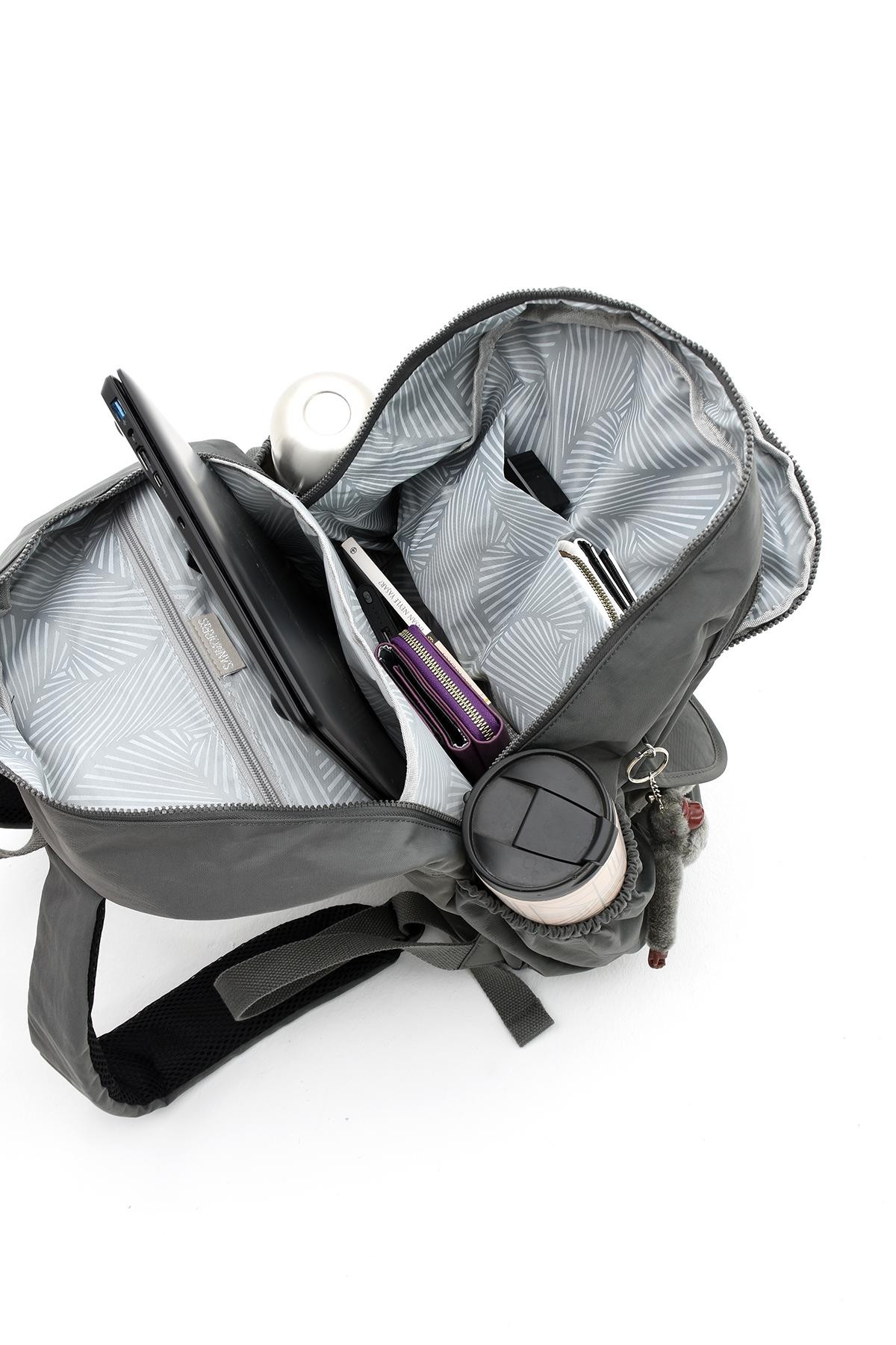 Unisex Suya Dayanıklı Kumaş Laptop Bölmeli Büyük Boy Açık Gri Renkli Okul Seyahat Sırt Çantası - ANTRESİT-GRİ