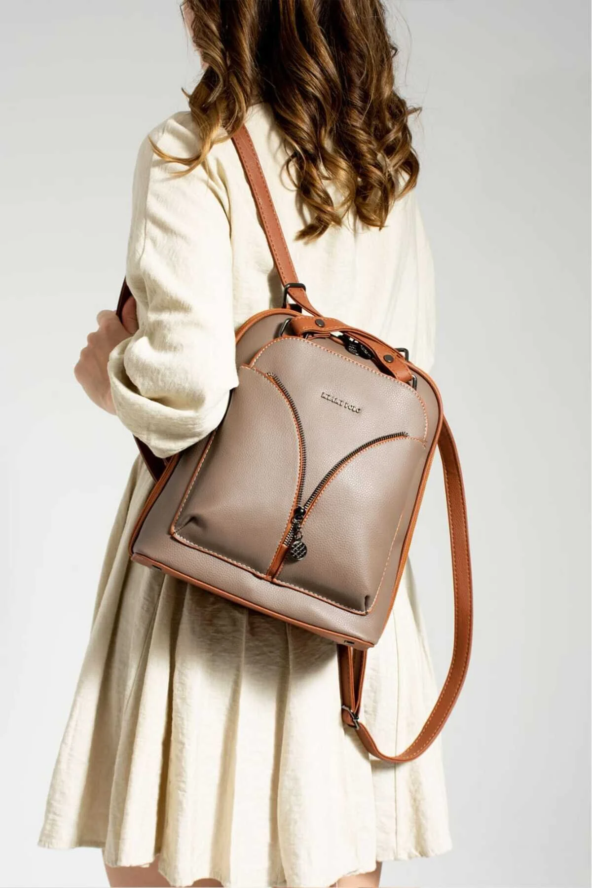 Yoro Model Kadın Sırt Ve Omuz Çantası Su Geçirmez Suni Deri Çok Cepli Ultra - VİZON