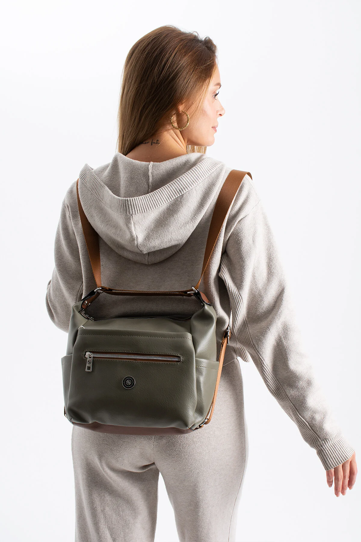 4 Bölmeli Hem Sırt Hem Omuz Çantası Çok Kullanışlı - HAKİ-TABA