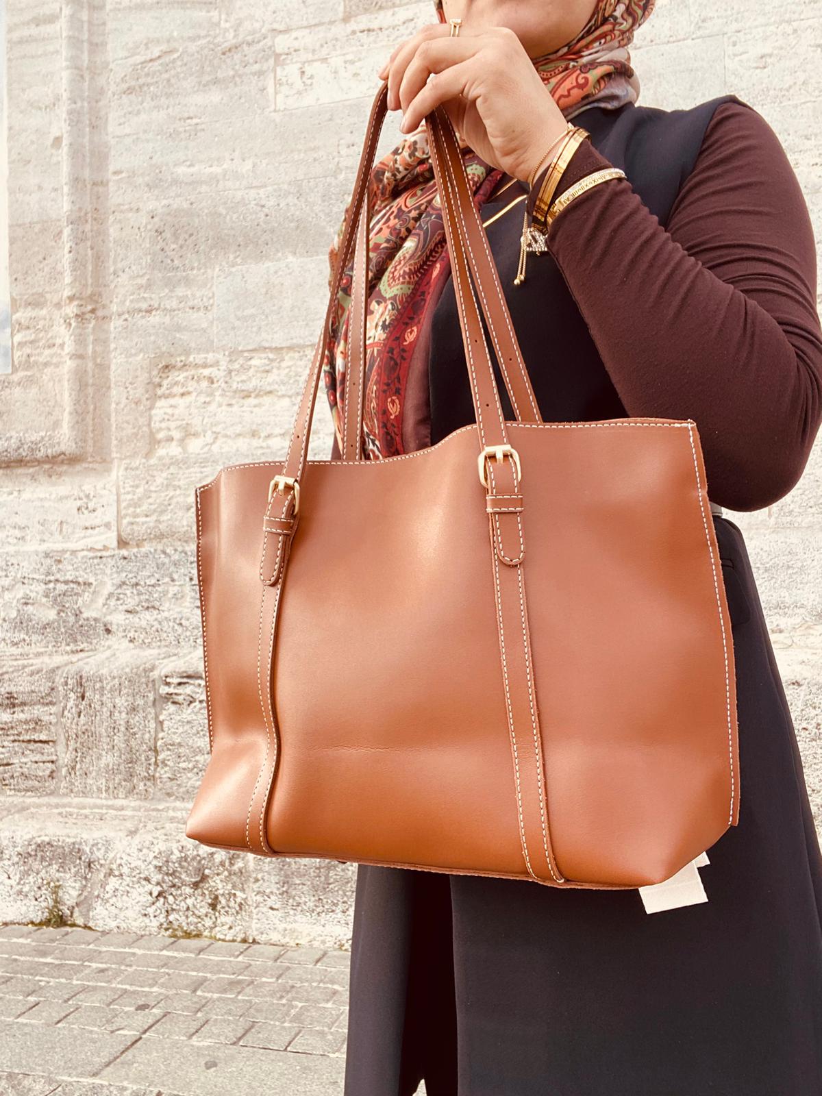 2 Bölmeli Çok Şık Büyük Boy Yumuşak Deri Omuz Çantası