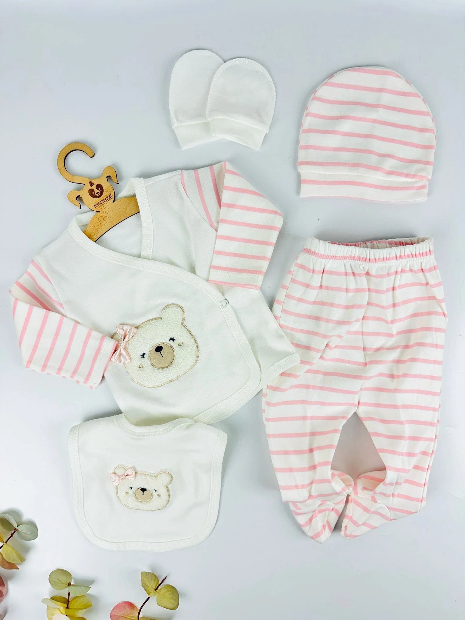 Pembe Çizgili Ayı Temalı Beşli Set