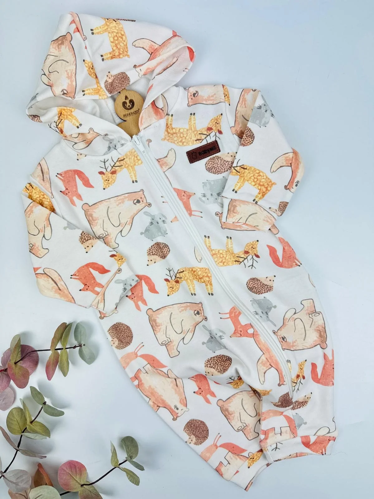 Hayvan Temalı Fermuarlı Kapüşonlu Tulum