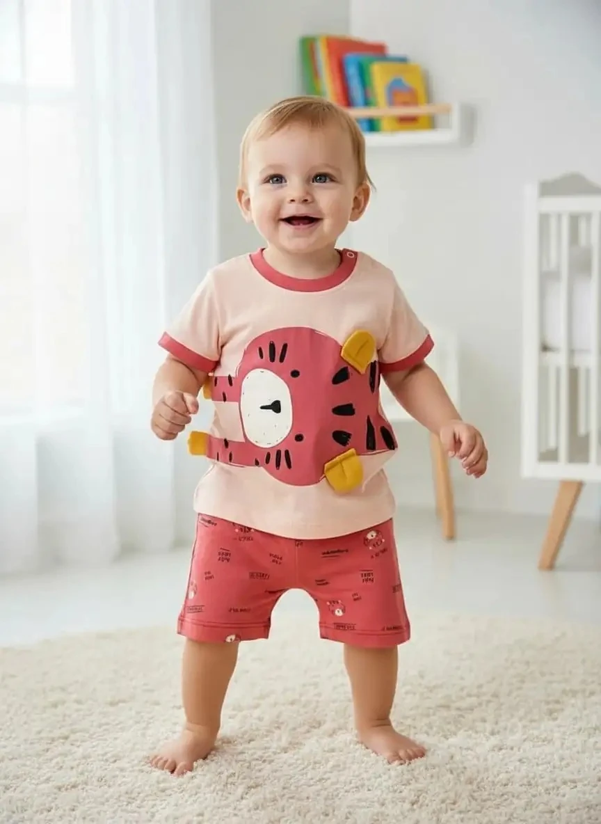 Kedi Patili İkili Takım - Pembe