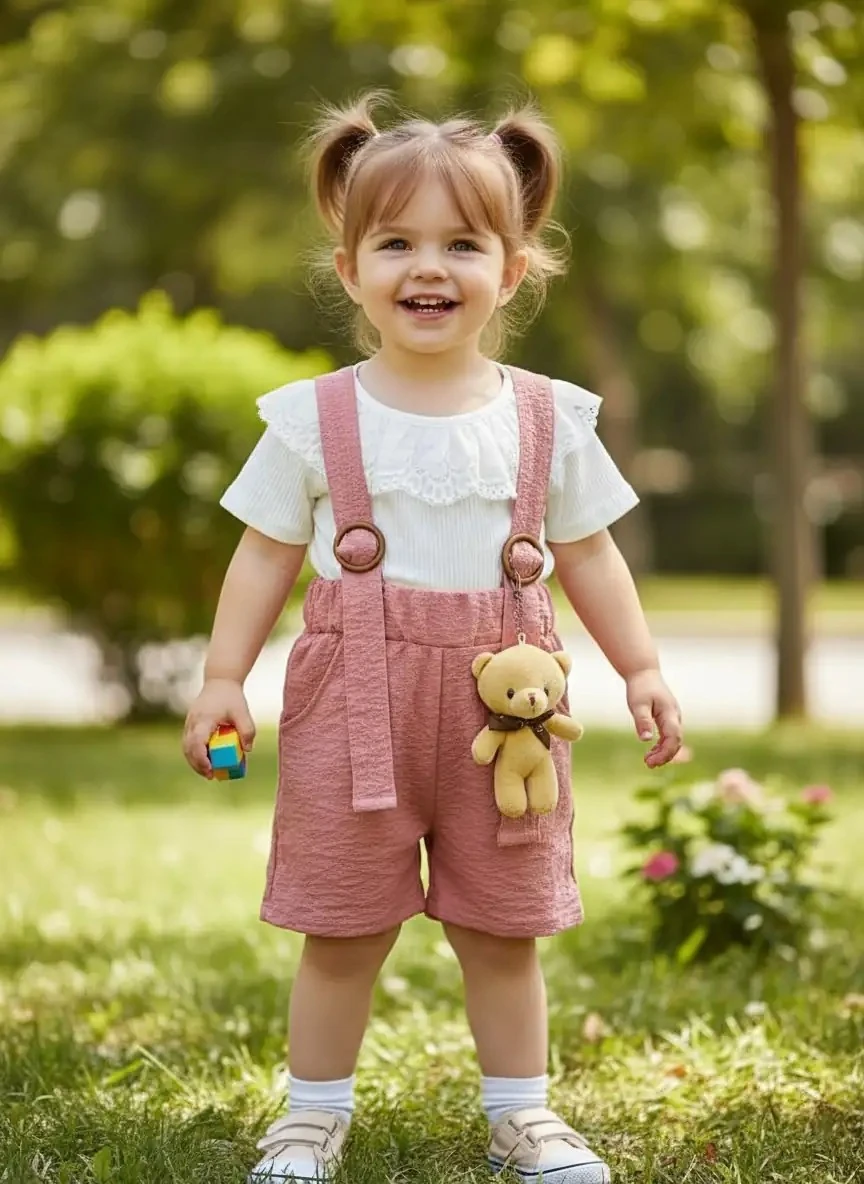 Oyuncaklı Salopet Tulum - Pembe