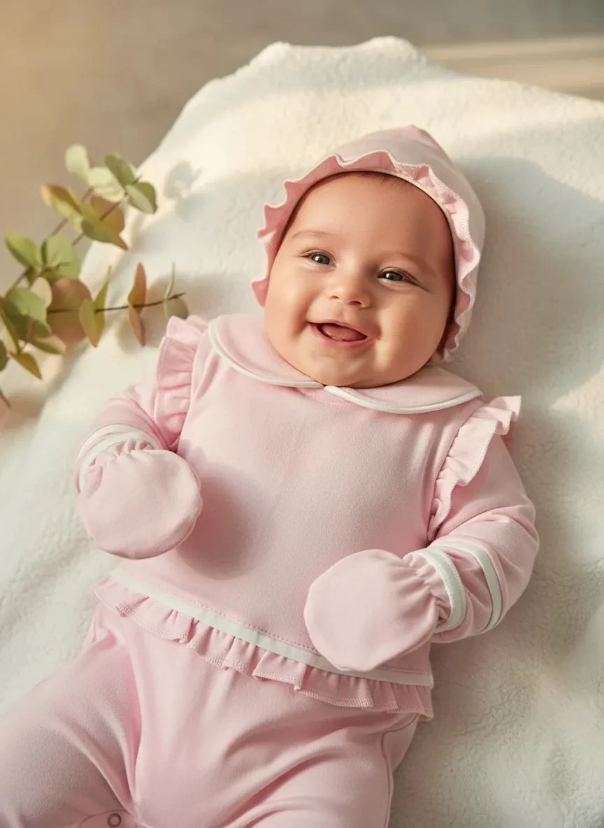 Omuzları Fırfırlı Alttan Çıtçıtlı Pembe Tulum