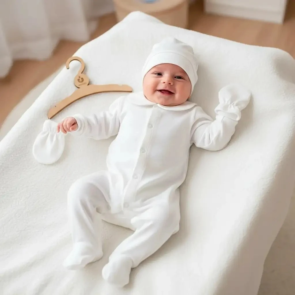 Önden Çıtçıtlı Bebe Yaka Takım - Krem