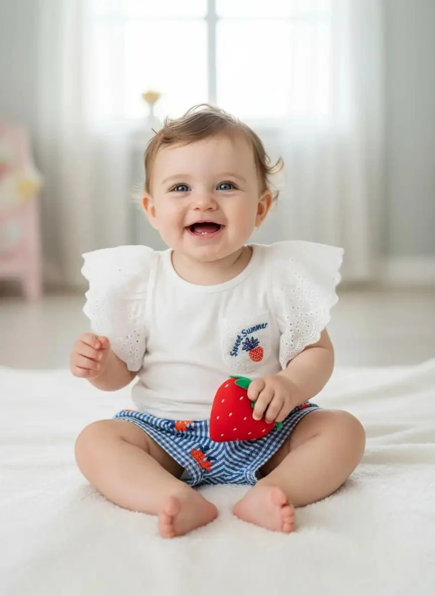 Kolları Güpürlü Pötikareli ikili Takım - Beyaz