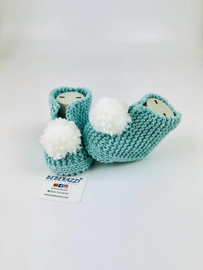 Su Yeşili Ponponlu Patik - Su yeşili