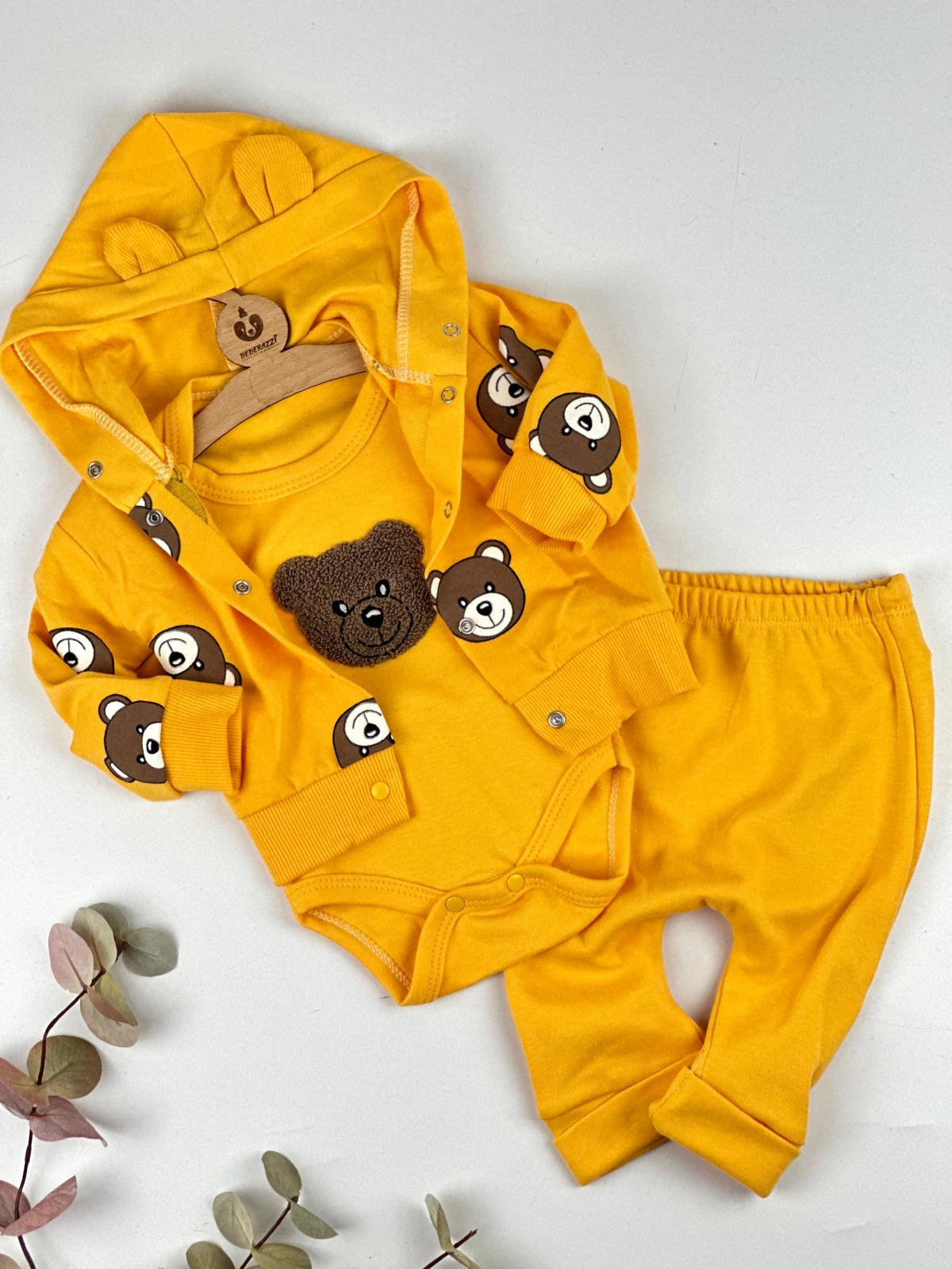 Sarı Ayı Temalı Hırkalı Zıbın Takım - 3/6 Ay