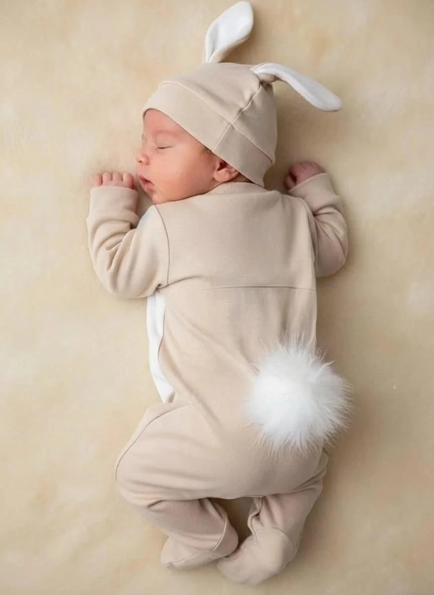 Tavşan Temalı Üçlü Set - bej