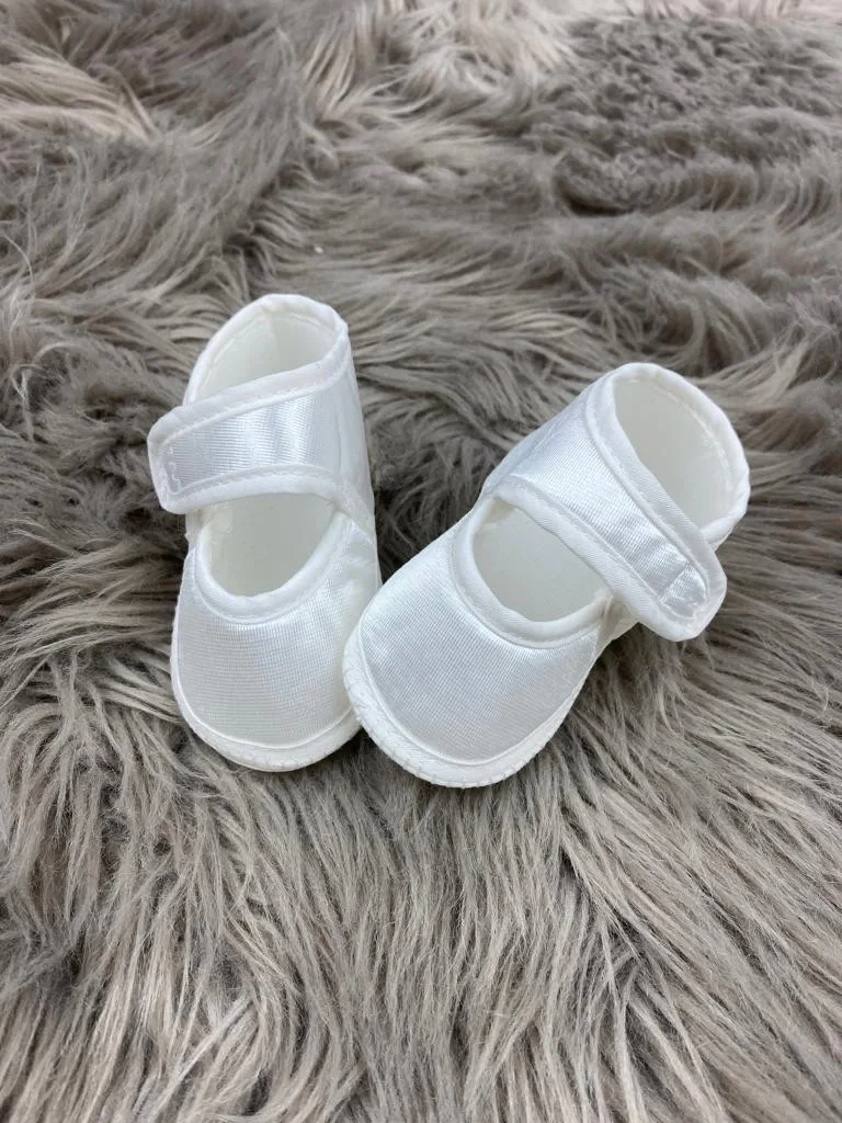 Önü Açık Saten Bebek Patik - Ekru