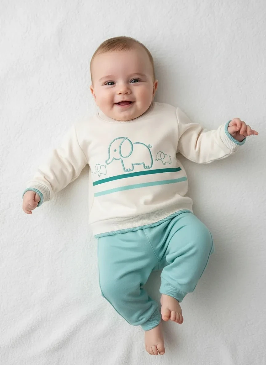 Fil Temalı Su yeşili İkili Takım