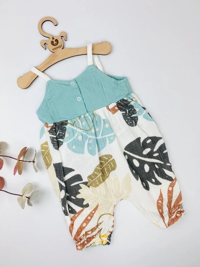 Yaprak Desenli Müslin Tulum - Yeşil