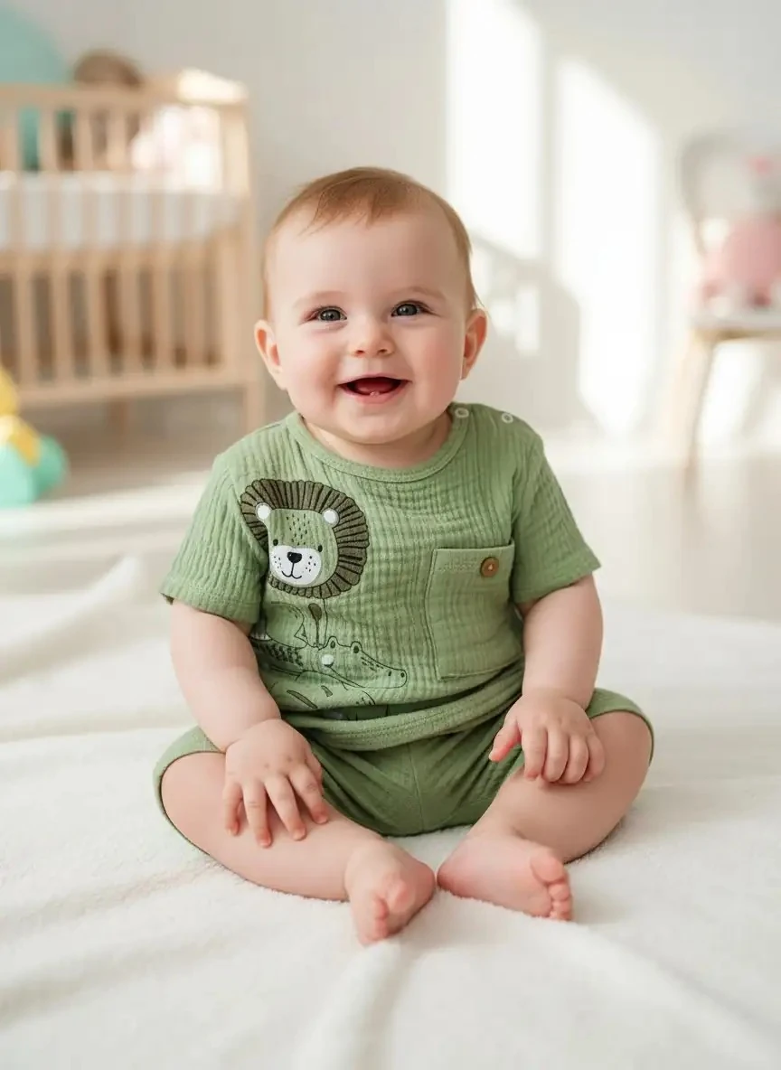 Aslan Kafa Yeşil Müslin Kumaş Erkek İkili Takım