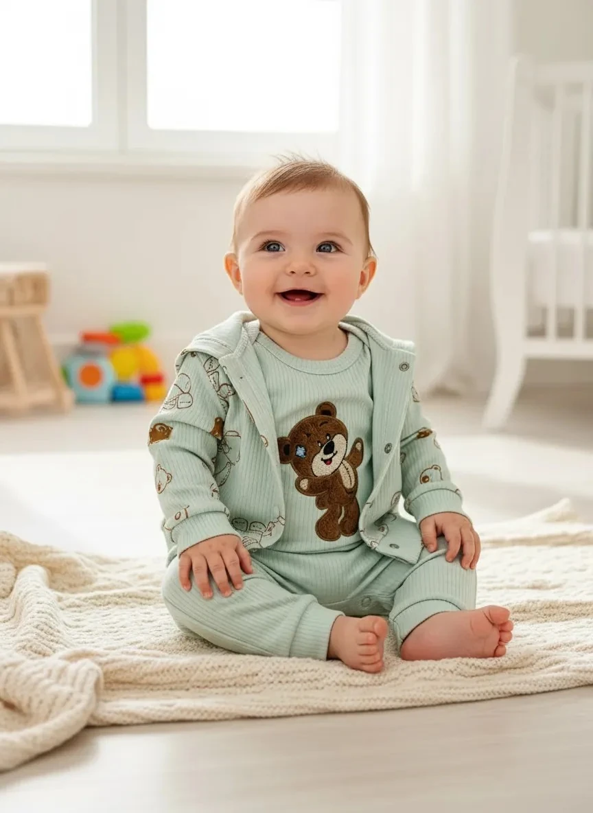 Ayı Temalı Su Yeşili Zıbın Hırkalı Takım 