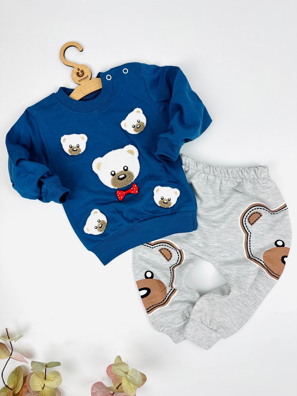 Papyonlu Ayı Temalı Mavi İkili Takım