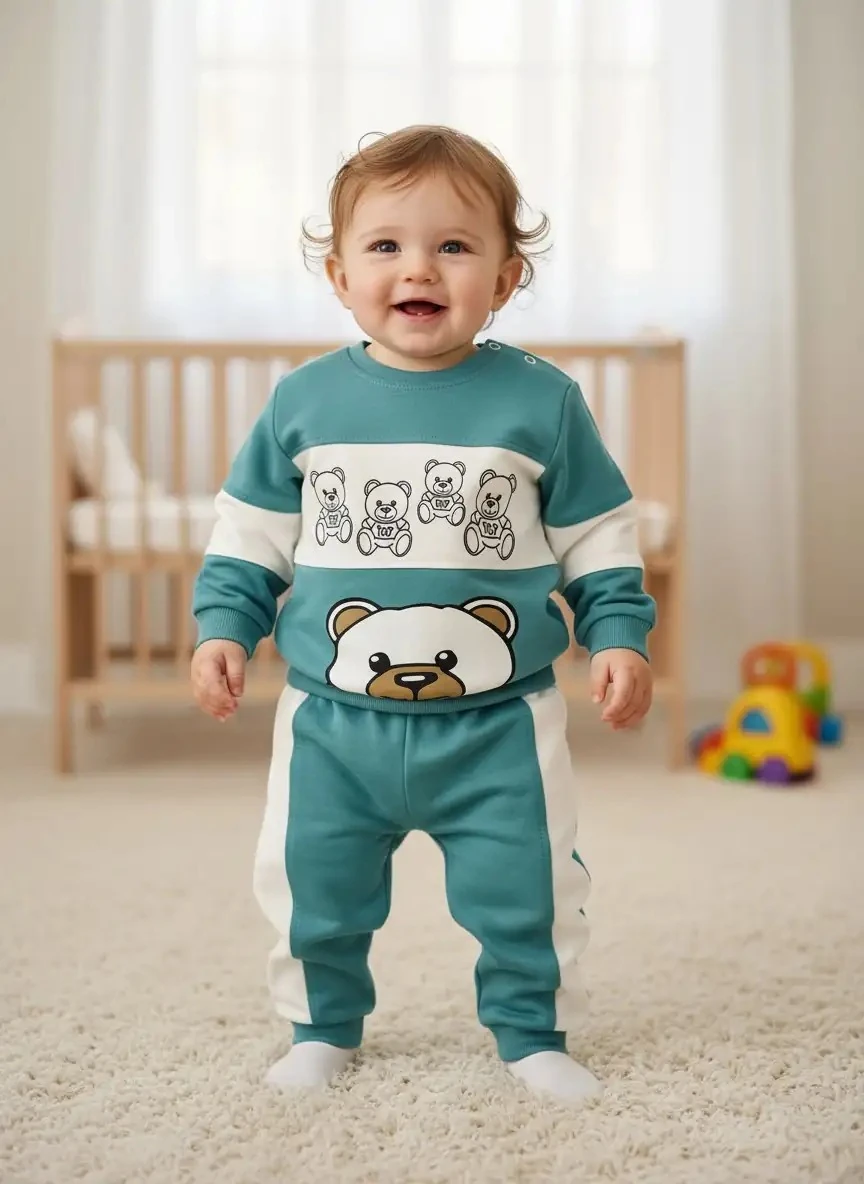 Ayıcık Temalı Lastikli Erkek İkili Takım