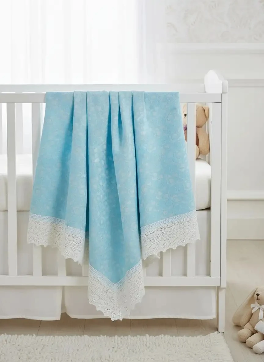 Güpürlü Çift Katlı Battaniye - Mavi