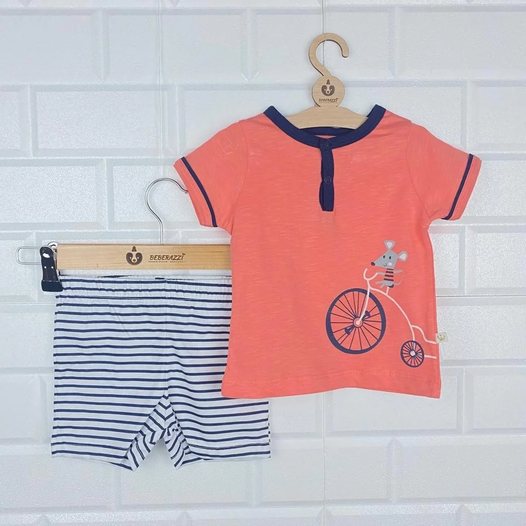 Fare Detaylı Flamlı Kumaş İkili Takım - Turuncu