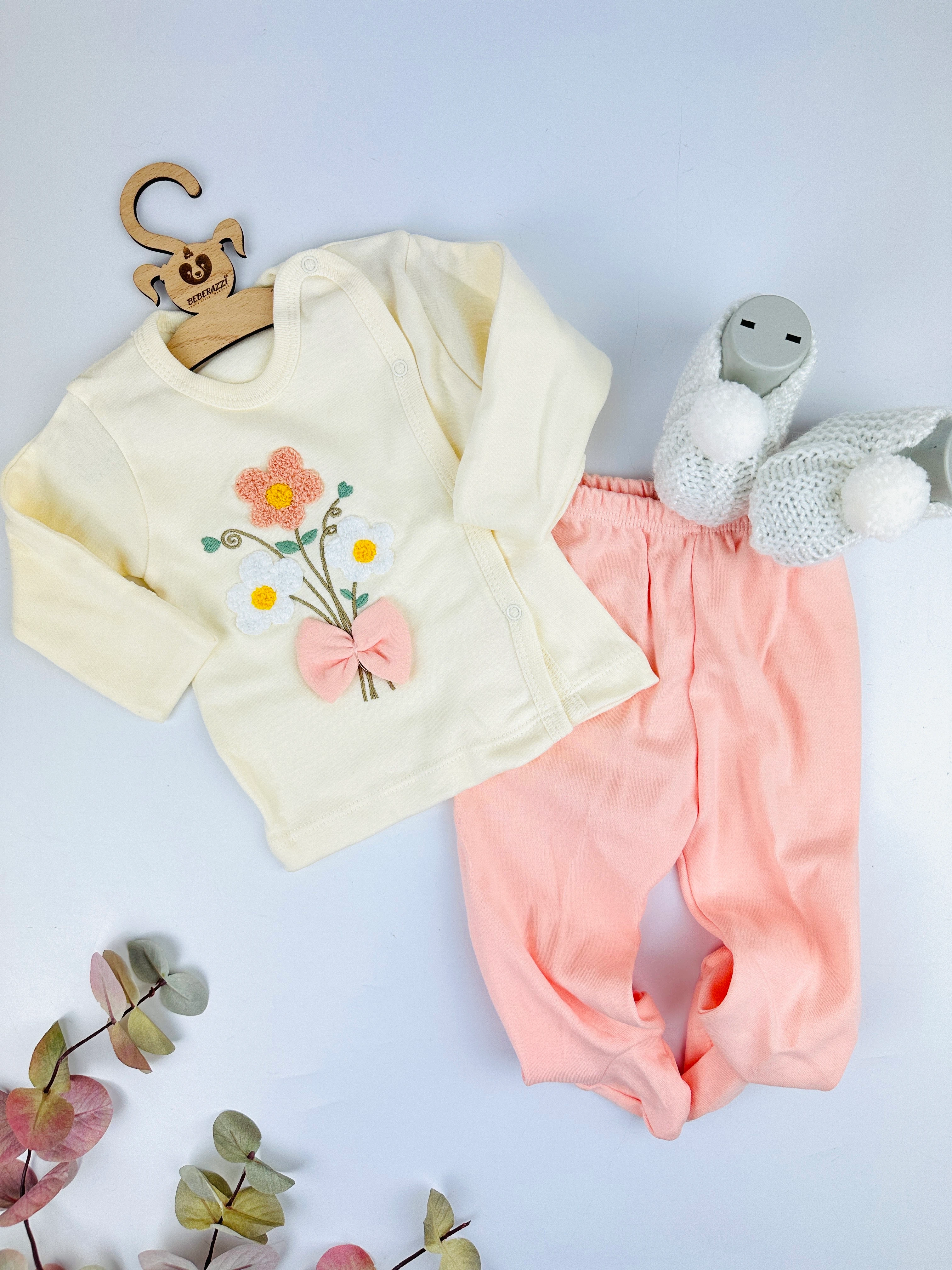 Papatya Temalı Kendinden Eldivenli Üçlü Set 