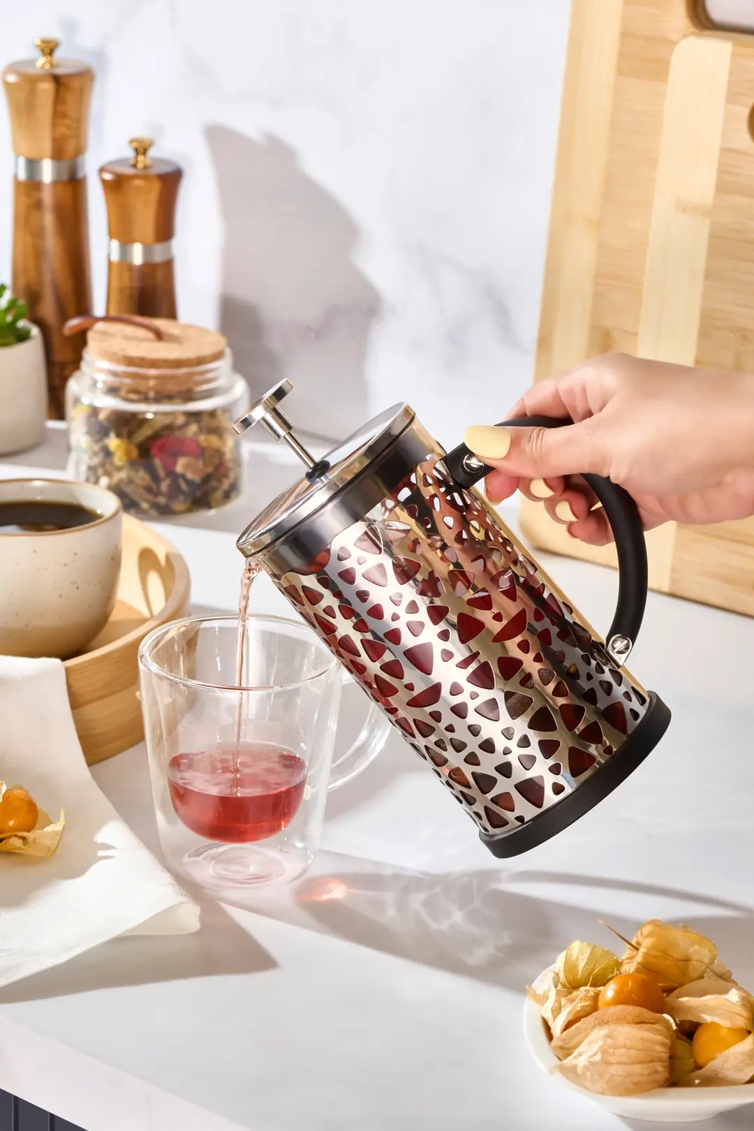 Nico Bitki Çayı ve Filtre Kahve Demliği French Press 600 ml Siyah