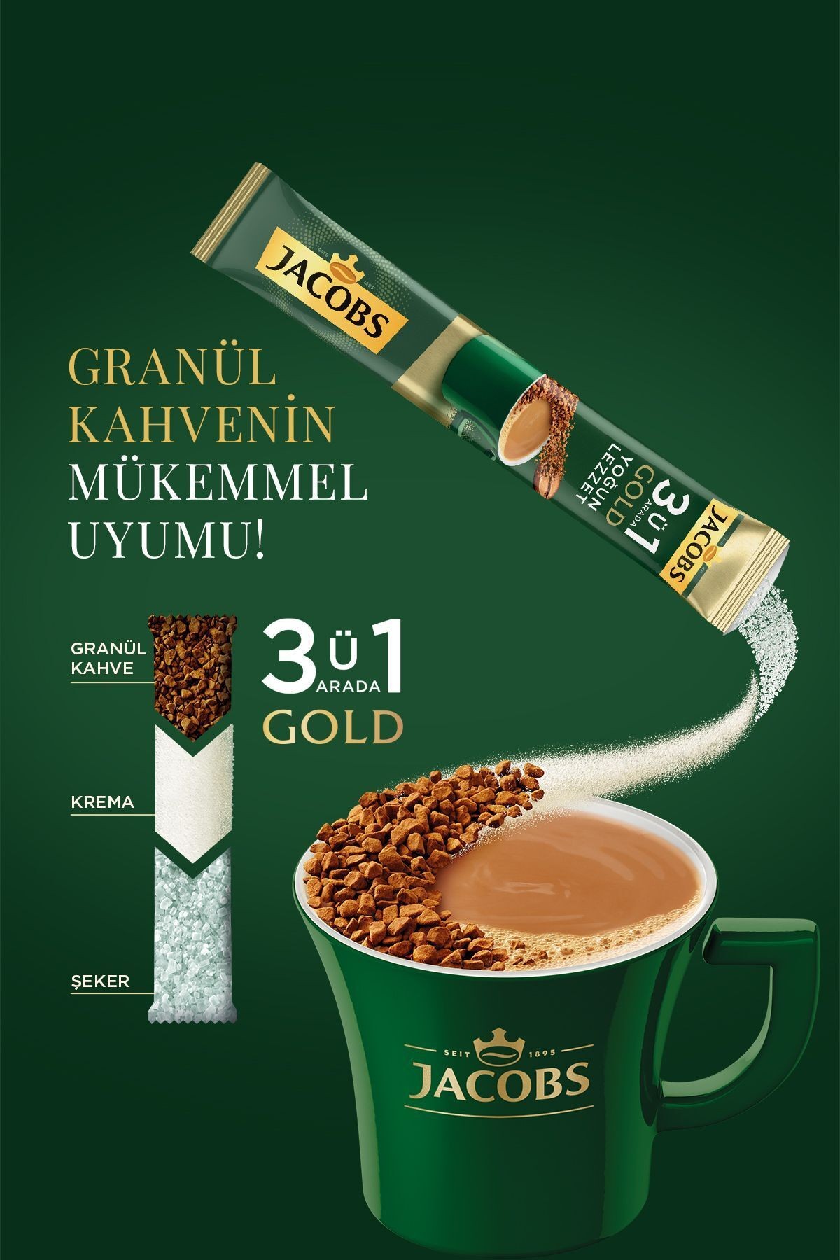 3'ü 1 Arada Gold Yoğun Lezzet Karışım Kahve 10'lu Paket