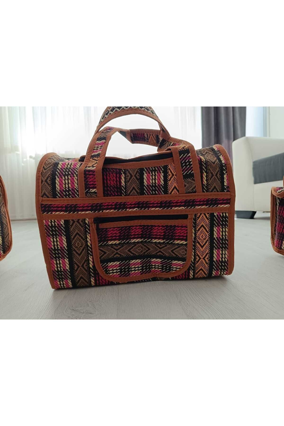 3’lü Hasır Model Kamp,Piknik,Aile El çantası (Renkli)