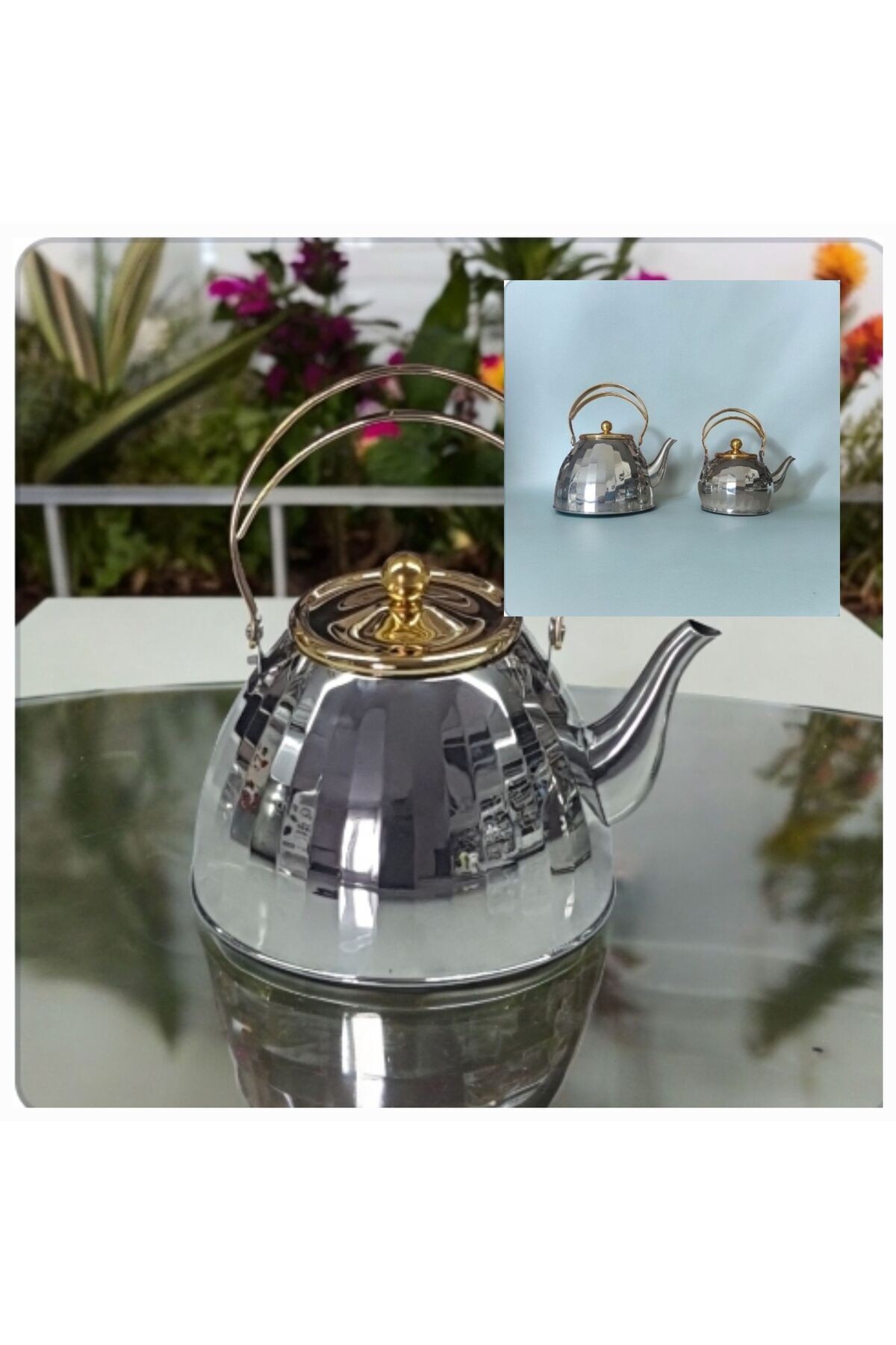 2Li Lüks Alman Süzgeçli Gold Kulplu Çaydanlık Ve Demlik Set