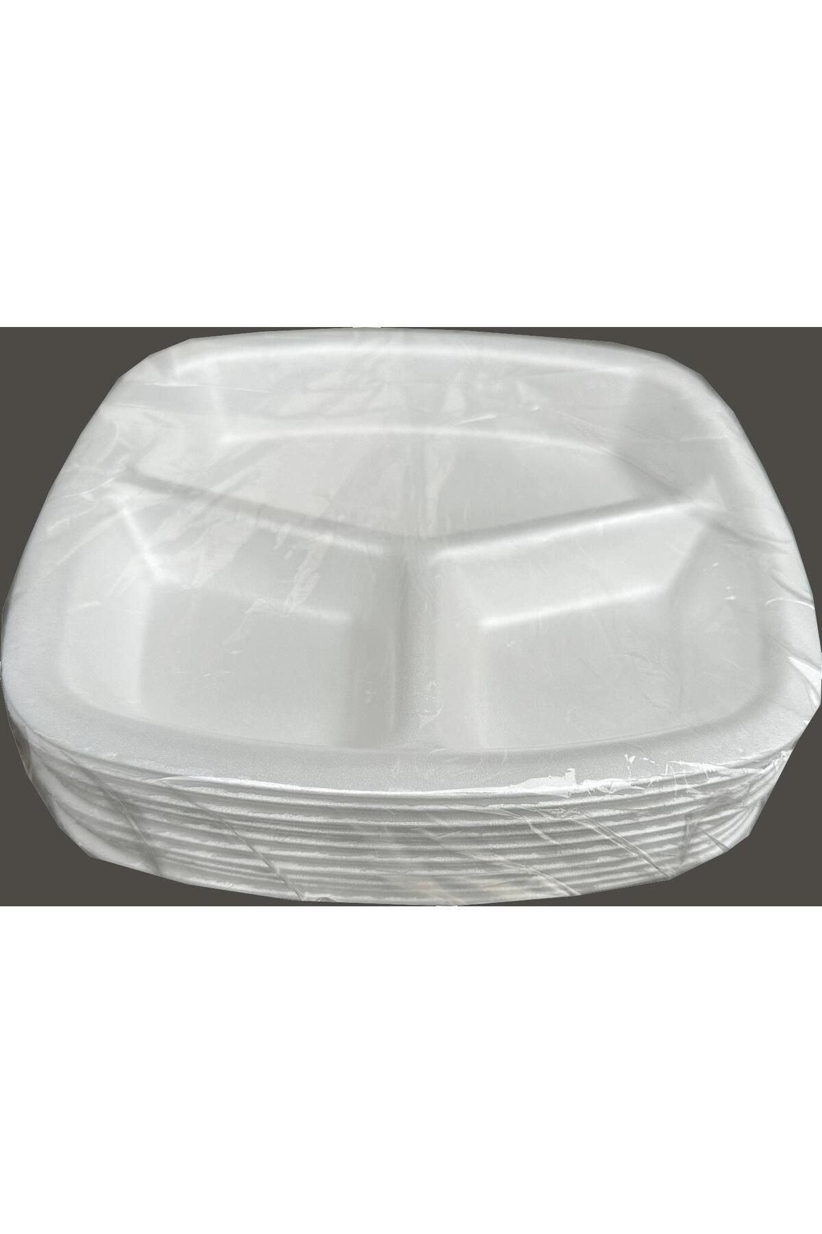 Tek Kullanımlık Köpük 3 Bölmeli Tabldot Köpük Tabak - 23.5x25 Cm. - 10 Adetlik 3 Paket