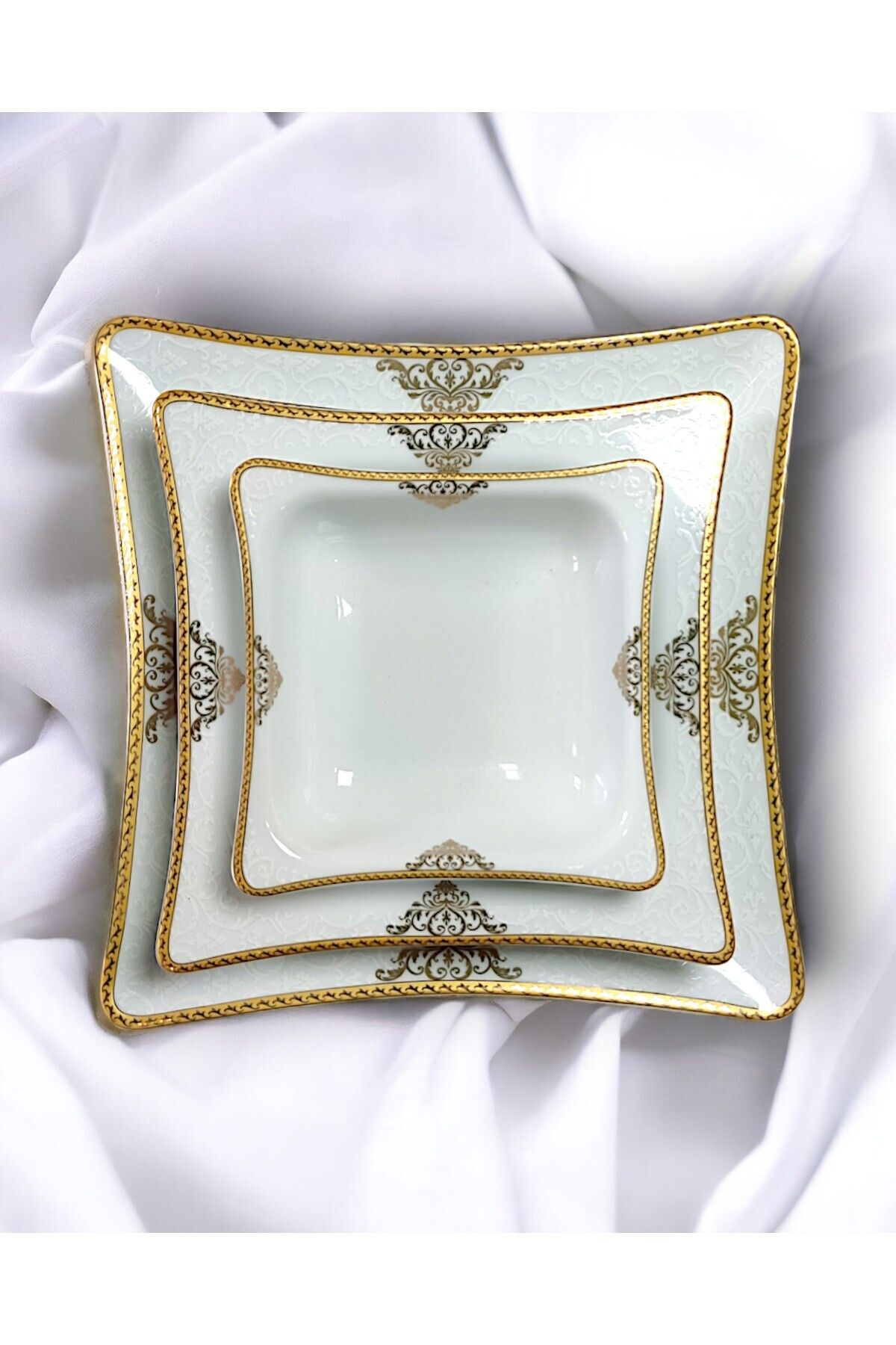 12 Kişilik Porselen Gold Yemek Takımı 48 Parça Yemek Tabağı,çorba Kasesi.servis Tabağı,pasta Tabağı