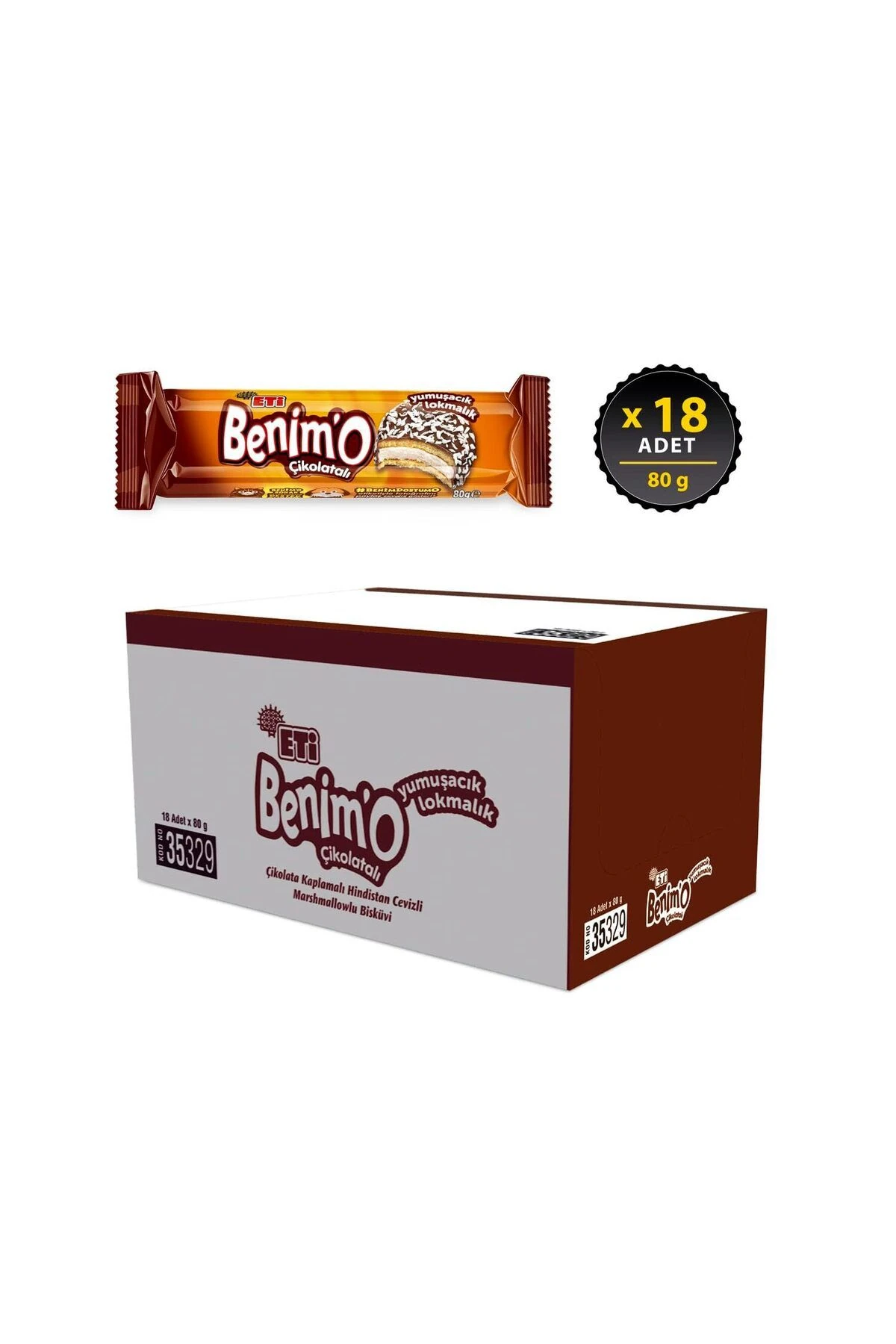 Benimo Çikolata Kaplı Hindistan Cevizli Bisküvi 80 Gr. X 18 Adet