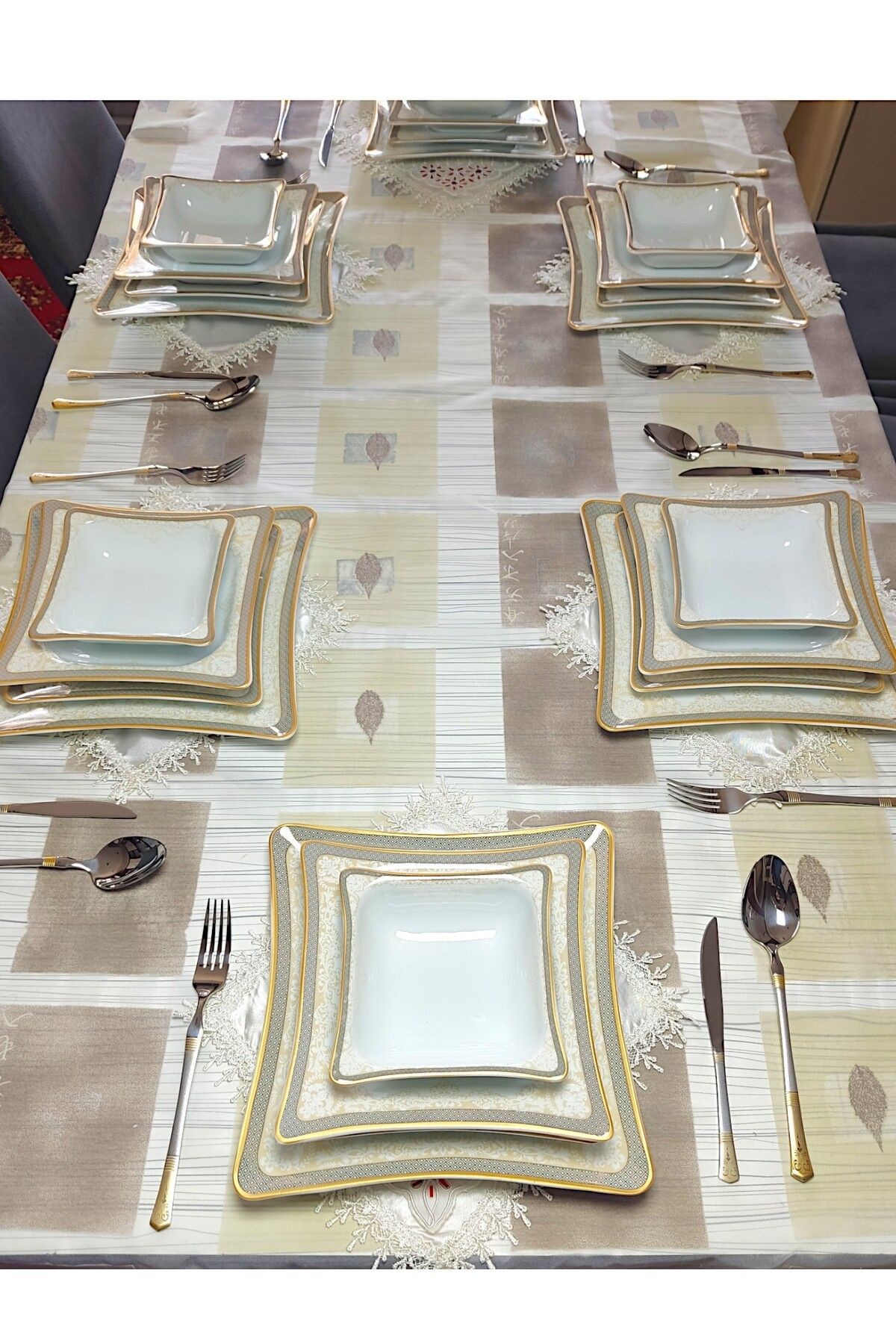 6 Kişilik Gold&gümüş Yemek Takımı 24 Parça Yemek Tabağı,çorba Kasesi.servis Tabağı,pasta Tabağı