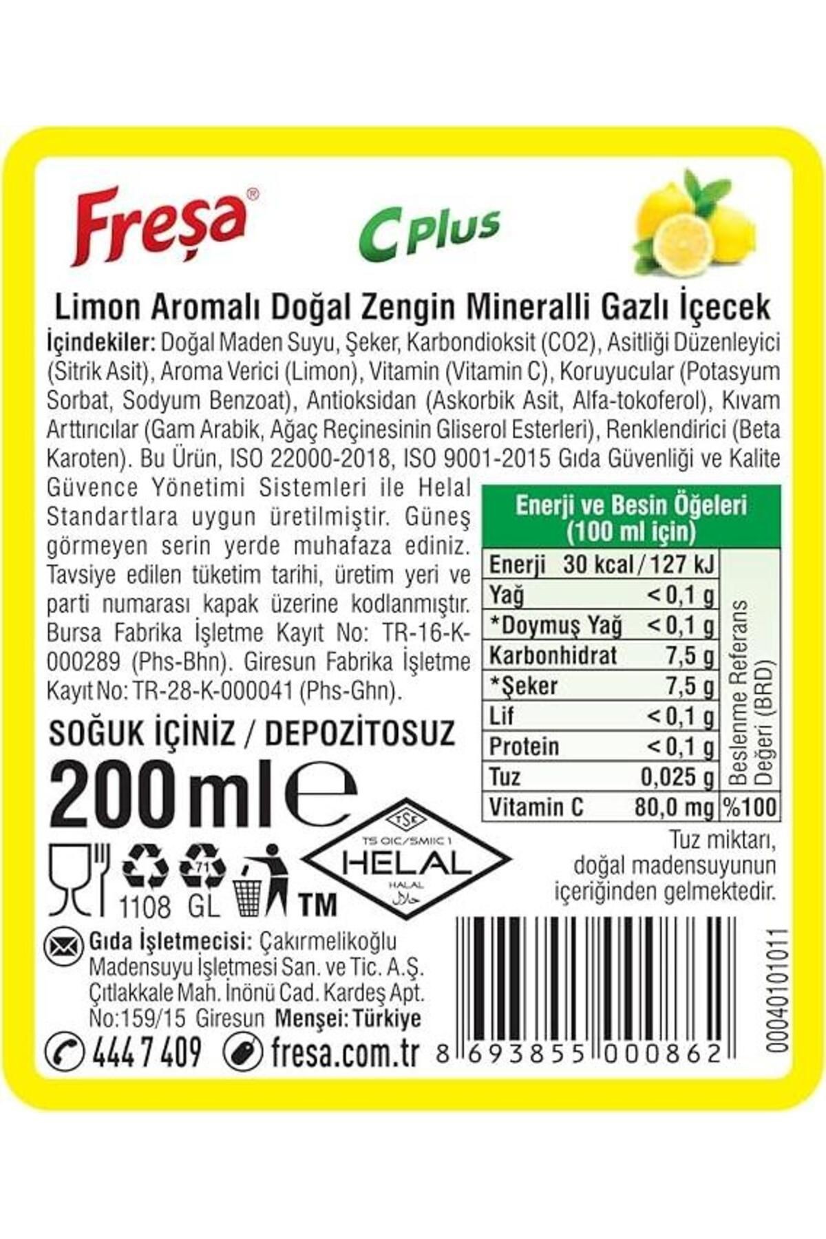 Freşa C Plus Limon Aromalı Maden Suyu 200 Ml X 24 Adet
