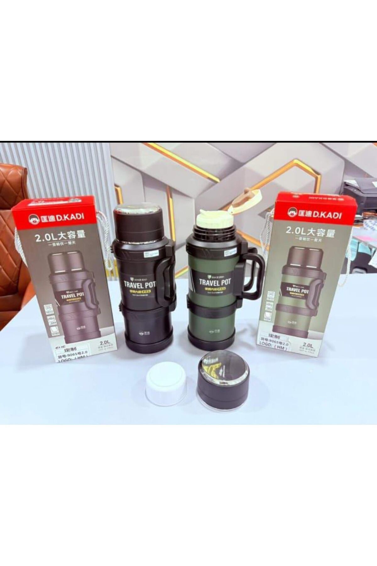 New Paslanmaz Çelik 2 Litre Termos 24 Saat Sıcak Soğuk Tutma renkler siyah-yeşil