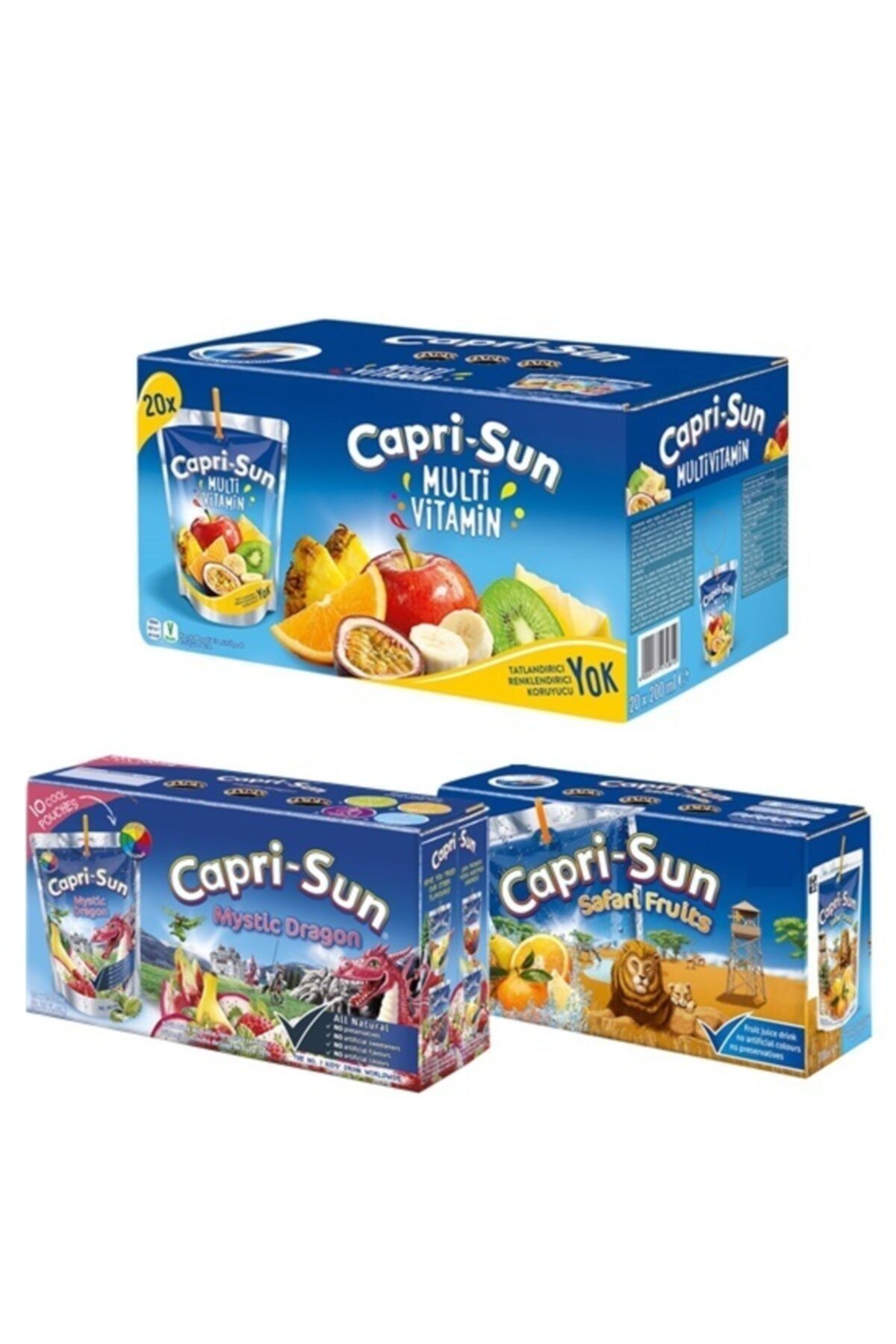 Capri-sun Mystic Dragon 20 Adet 200ml + Safari Fruits 20 Adet 200ml+ Multivitamin 20 Adet 200ml