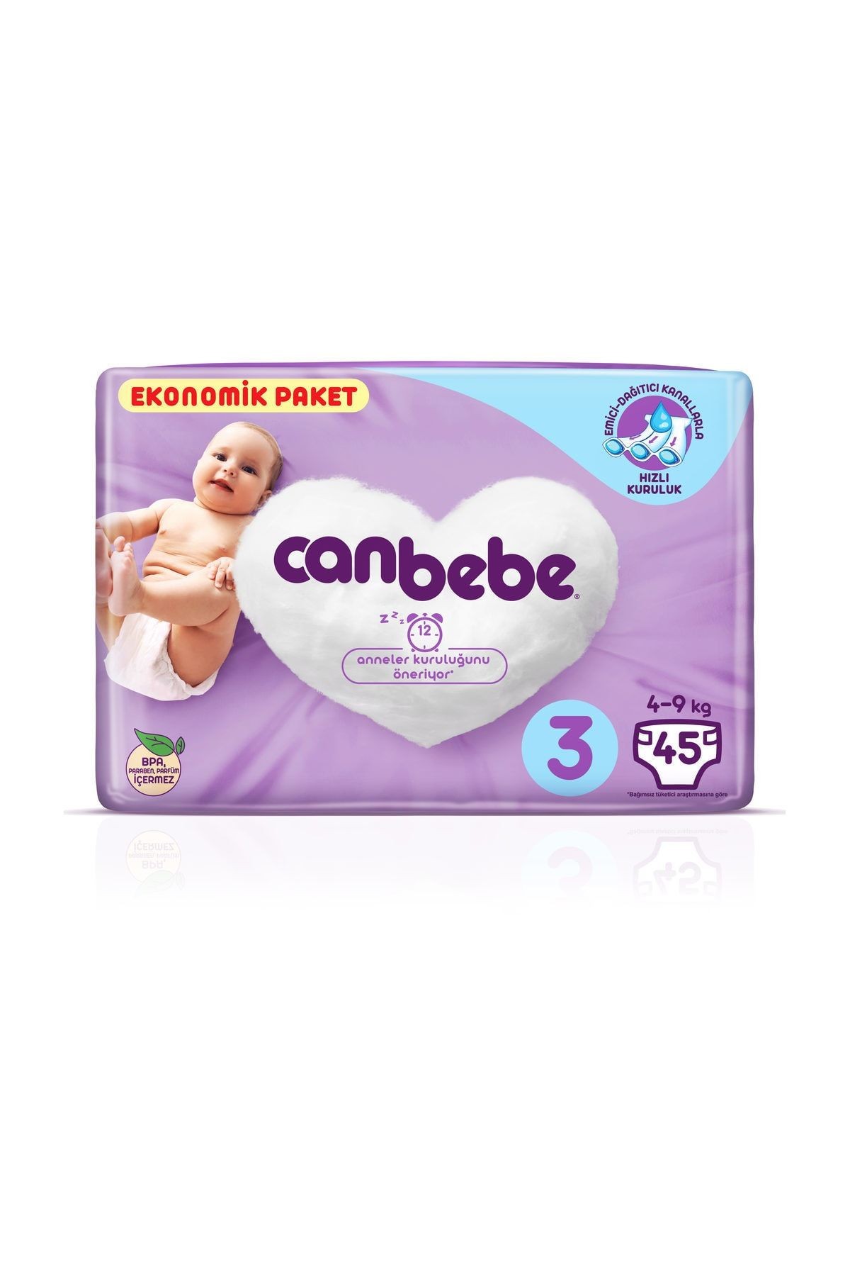 Canbebe 3 Beden Ekonomik Paket Midi 4-9 Kg 45'li