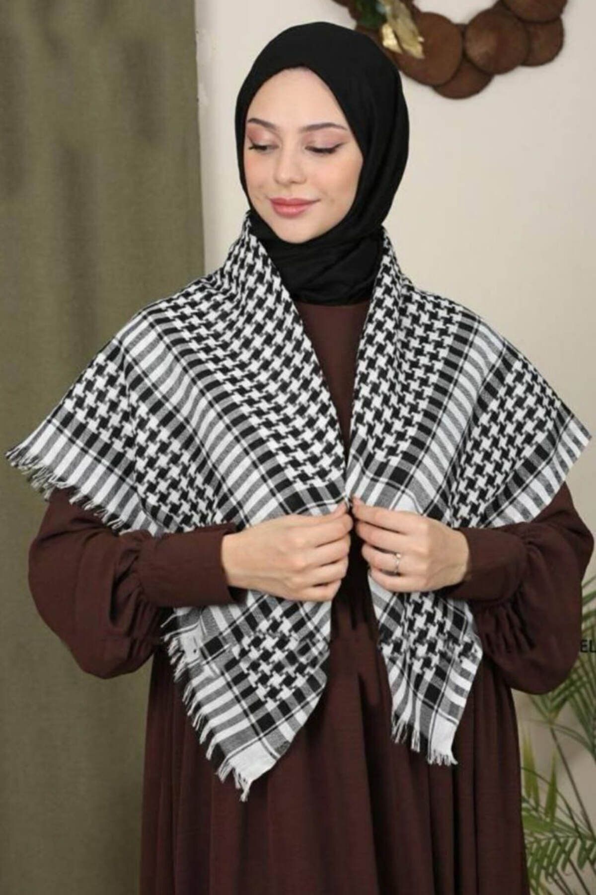 Pamuklu Puşi , Poşu, Kefiye Beyaz Şal 100x100 AYN24014