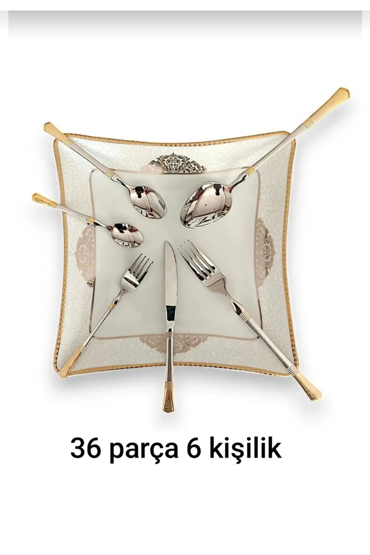 Ayd 36 Parça 6 Kişilik Çatal Kaşık Bıçak Seti Lüks Gold Desenli Paslanmaz Çelik 18/10